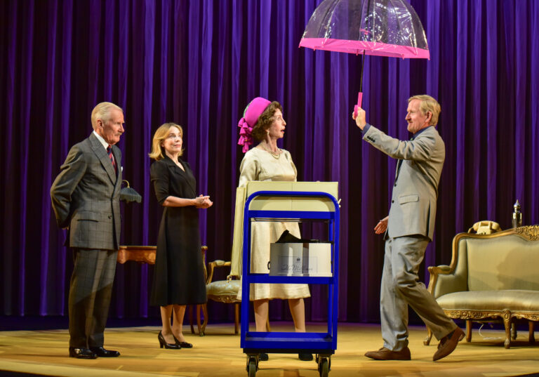 By Royal Appointment. David Robb as The Designer, Laura Main as The Dresser, Jane Asher as The Queen & Matthew Cottle as The Milliner. Credit Robert Day_7348